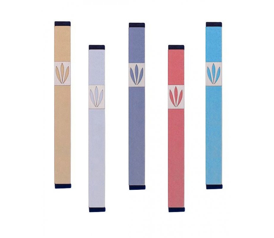 Agayof Mezuzah Case with Shin of Three Leaves, Light Colors - 7 Inches Height