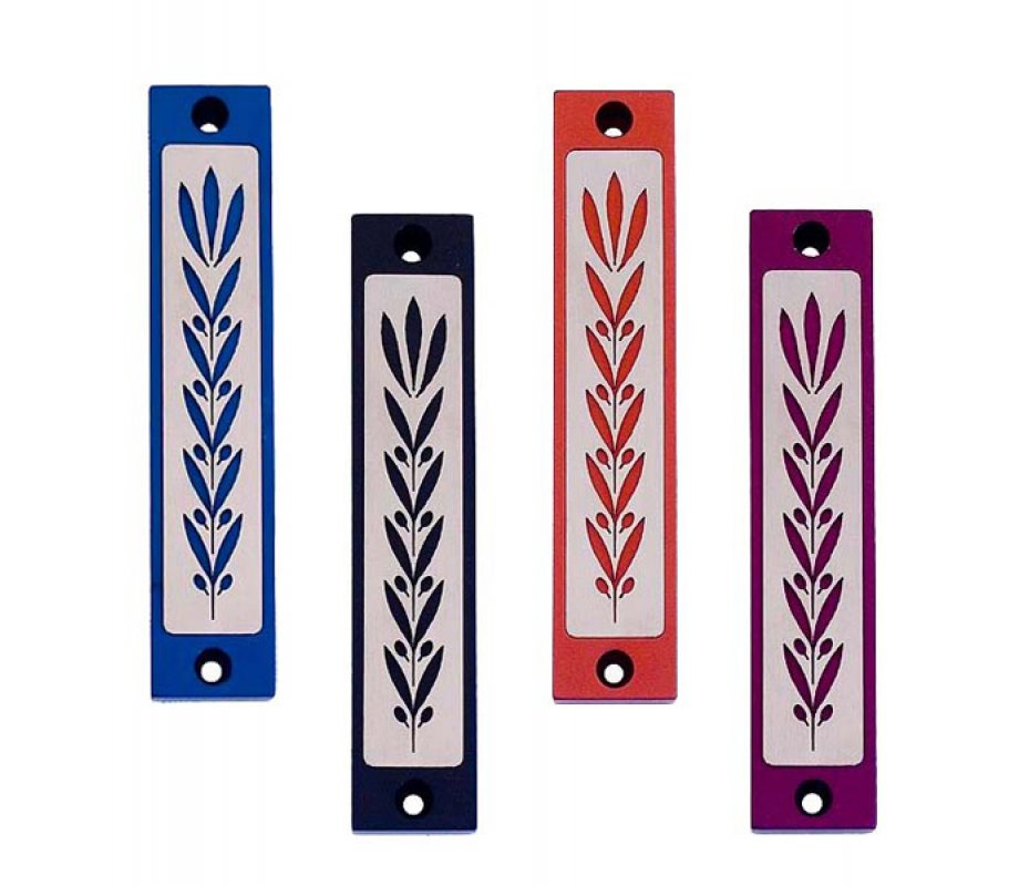 Agayof Mezuzah Case with Wheat Image in Dark Colors - 4 Inches