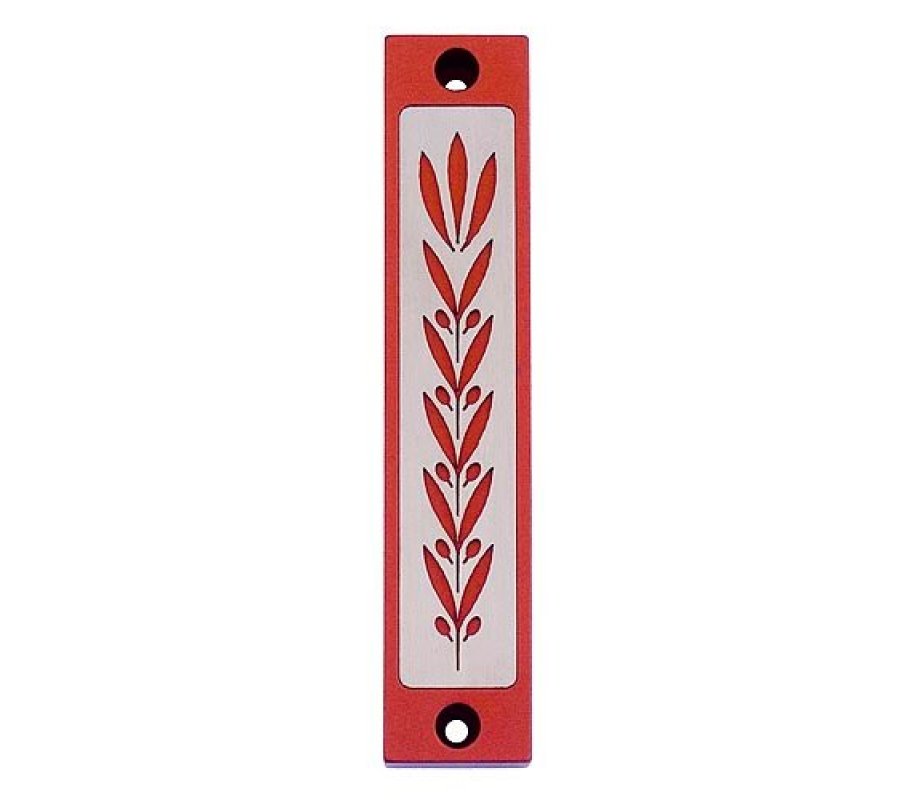 Agayof Mezuzah Case with Wheat Image in Dark Colors - 4 Inches