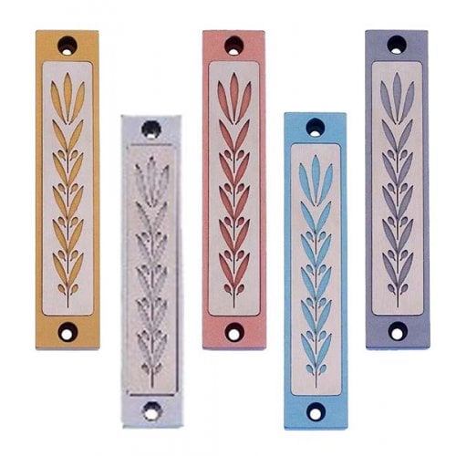 Agayof Mezuzah Case with Wheat Image in Light Colors - 4 Inches