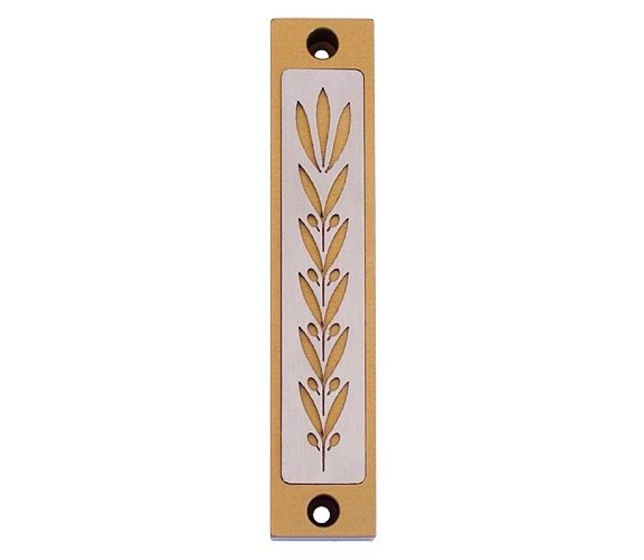 Agayof Mezuzah Case with Wheat Image in Light Colors - 4 Inches