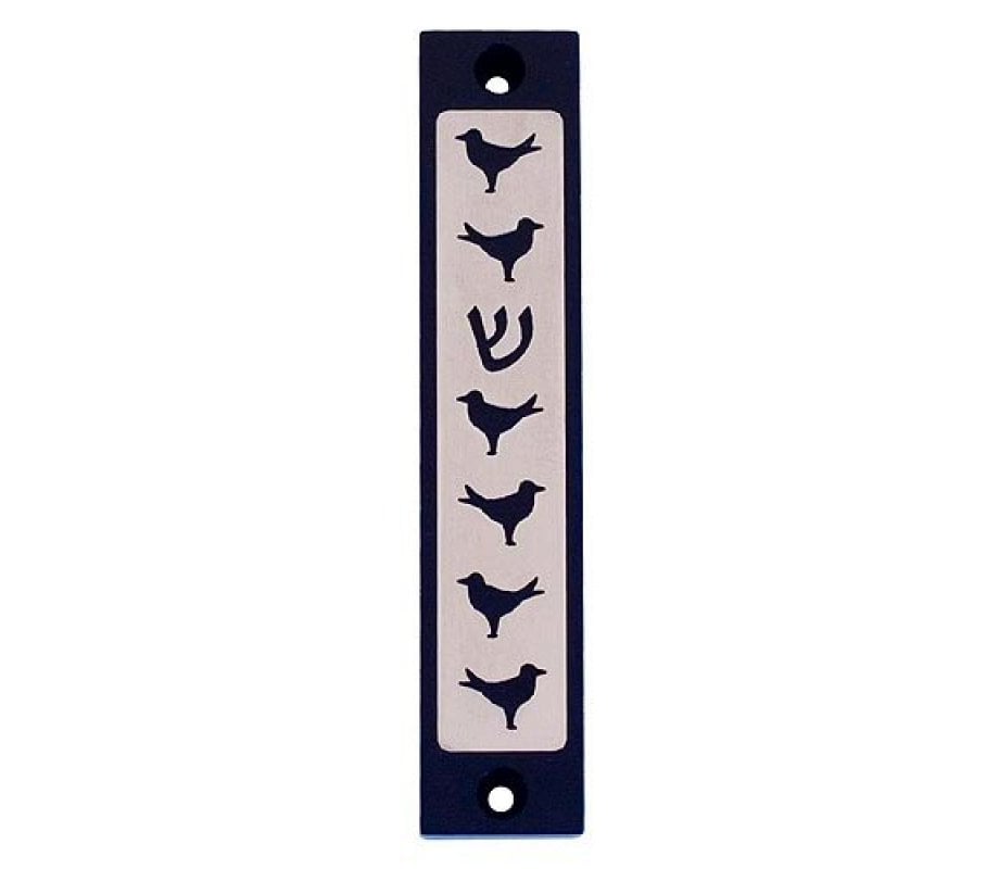 Agayof Mezuzah case, Six Doves and Shin in Dark Colors - 4 Inches Height