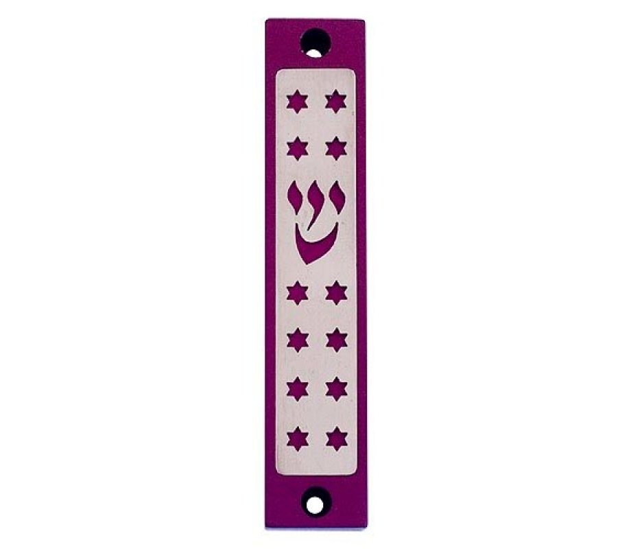 Agayof Mezuzah case, Twelve Stars of David in Dark Colors – 4 Inches Height