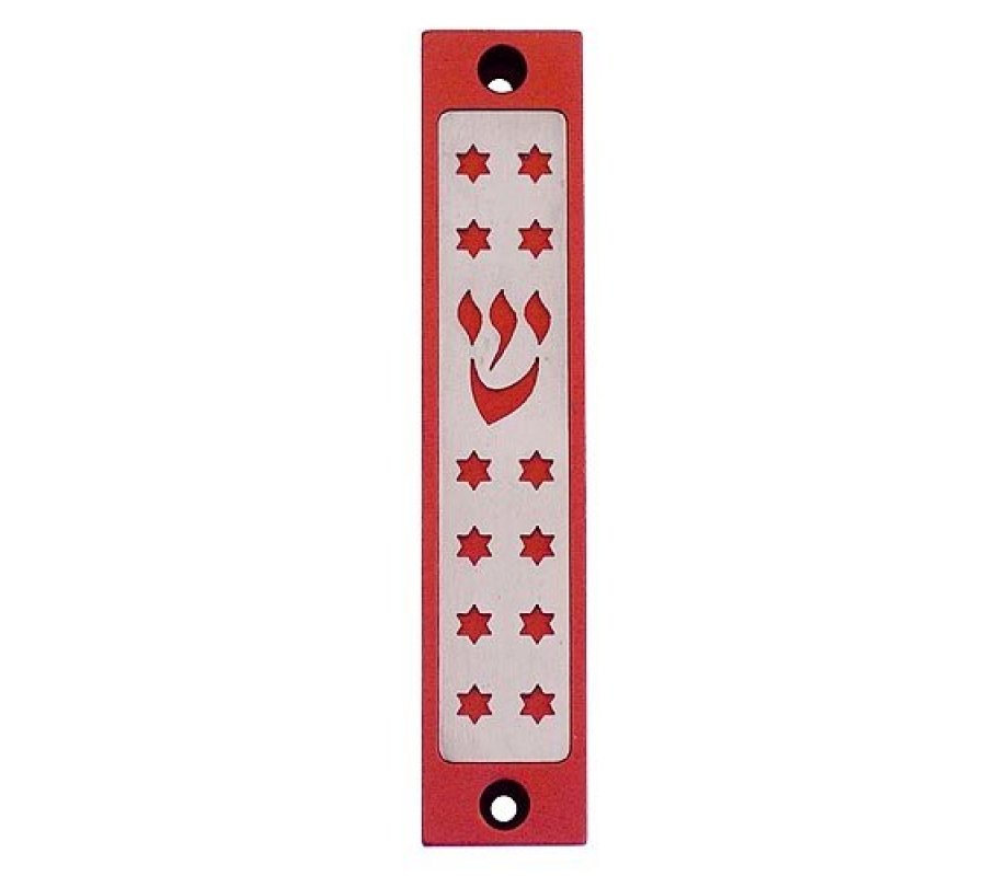 Agayof Mezuzah case, Twelve Stars of David in Dark Colors – 4 Inches Height