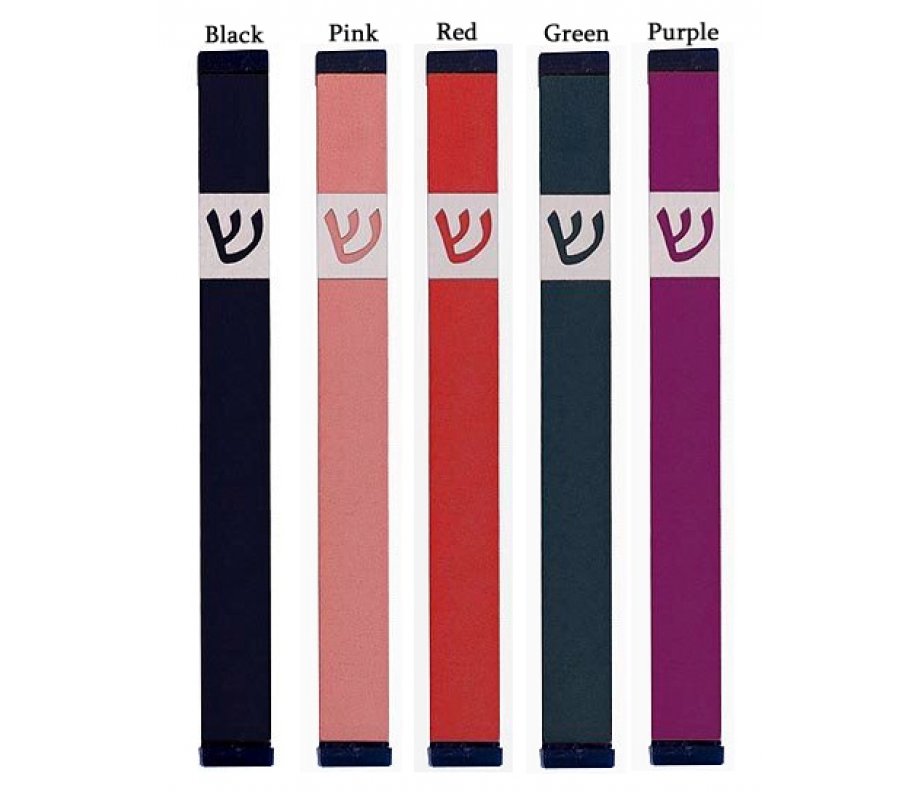 Agayof Pillar Mezuzah Case with Angular Shin Letter, Dark Colors - 6 Inches