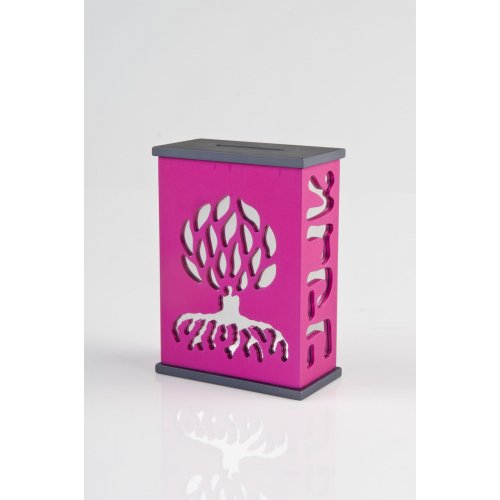 Agayof Tree Of Life Aluminum Tzedakah Box - Pink