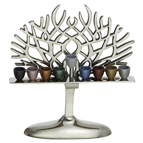 Aluminum Chanukah Menorah With Colorful Cups and Branches Backdrop - 12.9