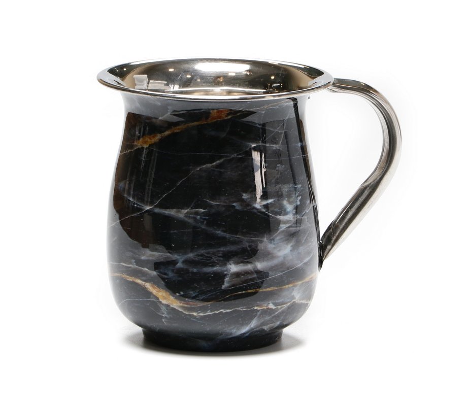 Aluminum Netilat Yadayim Wash Cup - Black Marble Design