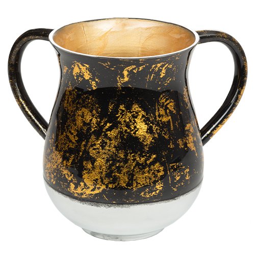 Aluminum Netilat Yadayim Wash Cup - Gold and Black with Silver Base