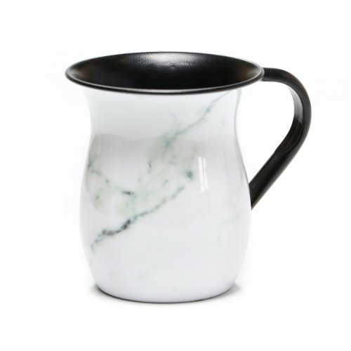 Aluminum Netilat Yadayim Wash Cup - White Marble Design