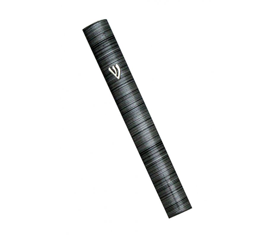 Aluminum Semi-Rounded Silver Mezuzah Case - Metallic Gray and Black Stripes