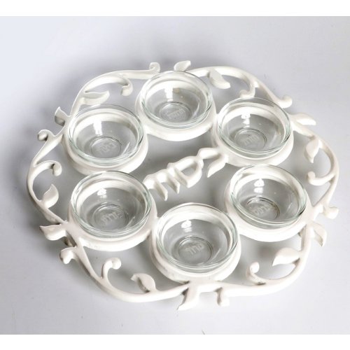 Aluminum White Enamel Seder Plate with Glass Bowls