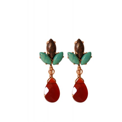 Amaro Handcrafted Drop Post Earrings, Semi-Precious Gems  Jade Red and Jasper