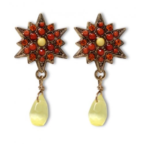 Amaro Handcrafted Gold Plate Red Star Earrings - Spiritual Lights Collection