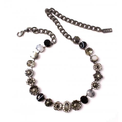 Amaro Handmade Silver Black Necklace, Semi Precious Gems - Primitive Collection