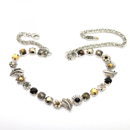 Amaro Handmade Silver Necklace, Black and Gold Flowers - from Silver Collection