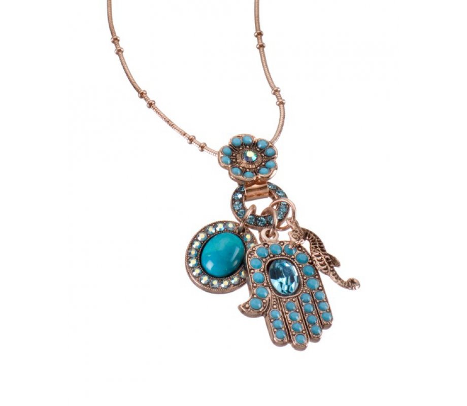 Amaro Oriental Hamsa and Seahorse and Turquoise with Swarovski Crystals