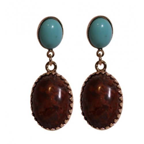 Amaro Rose Gold Post Drop Earrings with Turquoise and Semi-Precious Gems