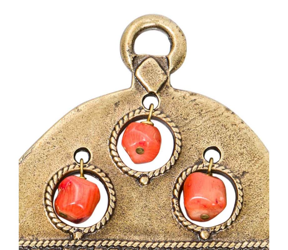 Ancient Brass Wall Good Luck Hamsa with Colored Beads - Israel Museum Replica