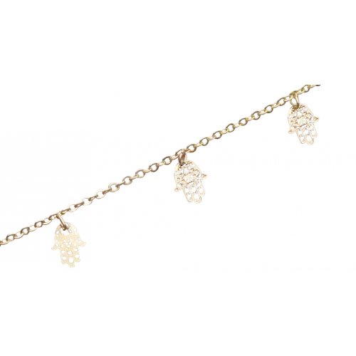 Anklet - Gold Rhodium Chain with Gold Hamsas