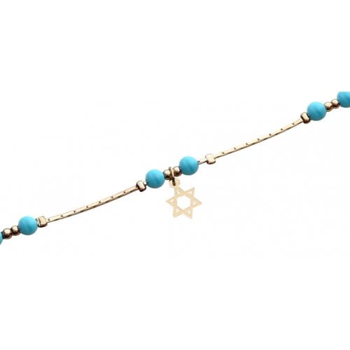 Anklets, Gold Rhodium with Blue Beads and Gold Star of David