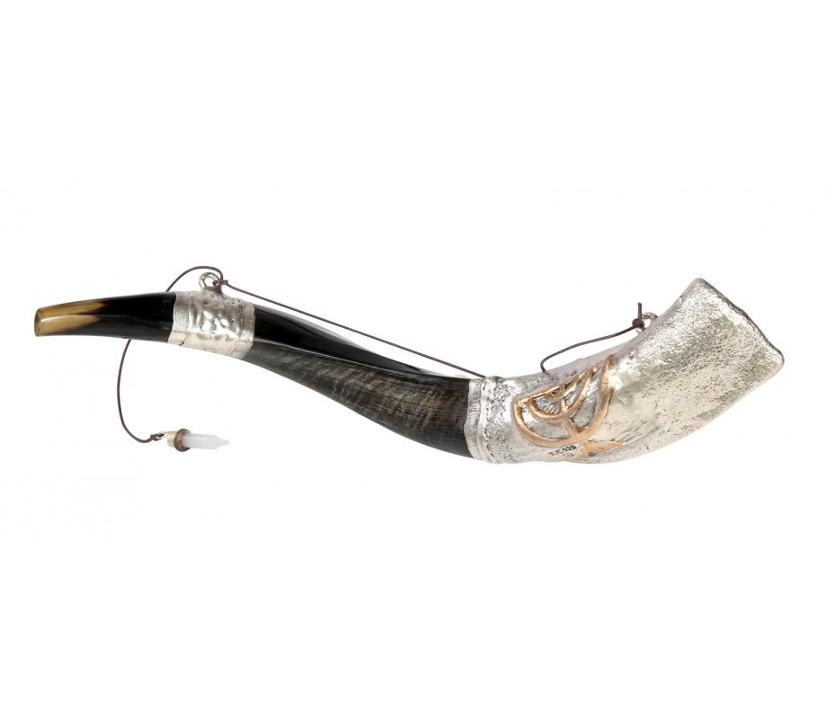 Anointing Sterling Silver Yemenite Shofar - Menorah