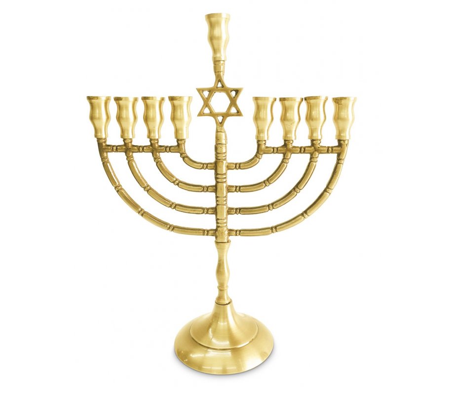 Antique Style Chanukah Menorah with Star of David, for Candles - 10 Inches