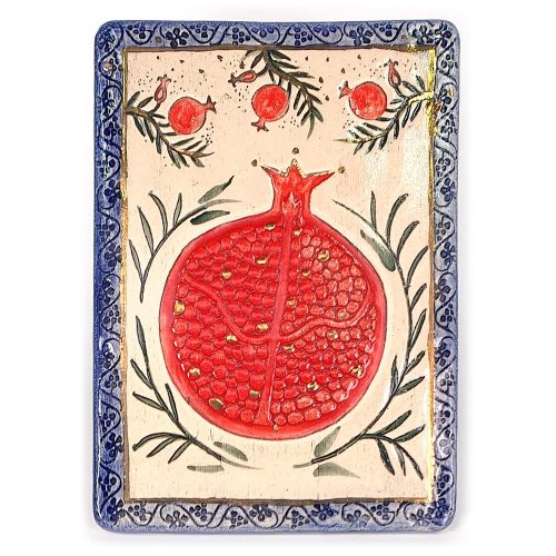 Art in Clay Handcrafted Ceramic 24K Gold Decorated Plaque - Pomegranates