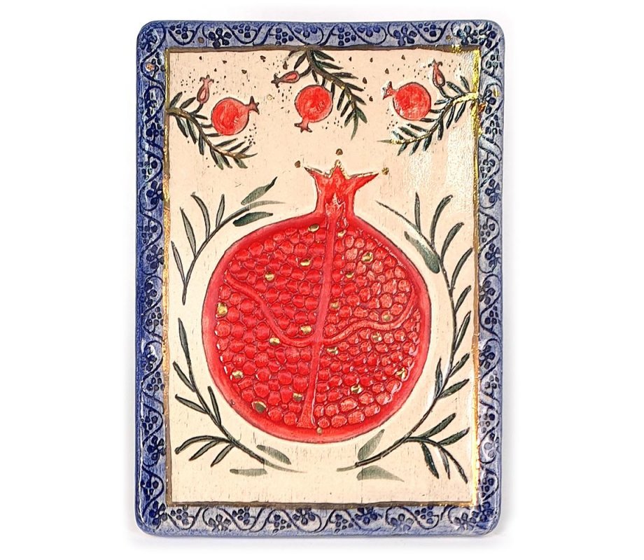 Art in Clay Handcrafted Ceramic 24K Gold Decorated Plaque - Pomegranates