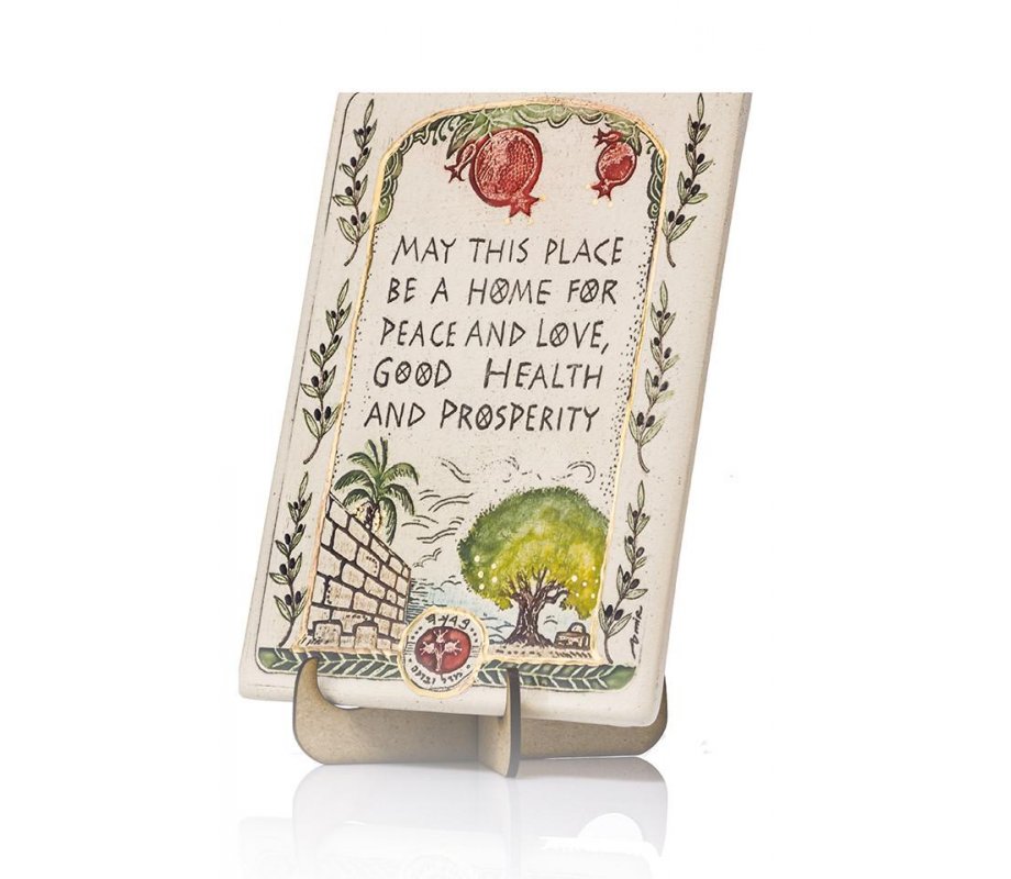 Art in Clay Handmade Ceramic 24K Gold Decorated Plaque - English Home Blessing