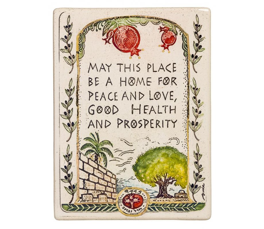 Art in Clay Handmade Ceramic 24K Gold Decorated Plaque - English Home Blessing