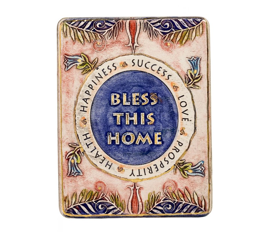 Art in Clay Handmade Ceramic 24K Gold Decorated Plaque - House Blessing English