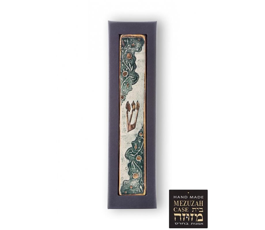 Art in Clay Handmade Ceramic Mezuzah Case - Pomegranate Design