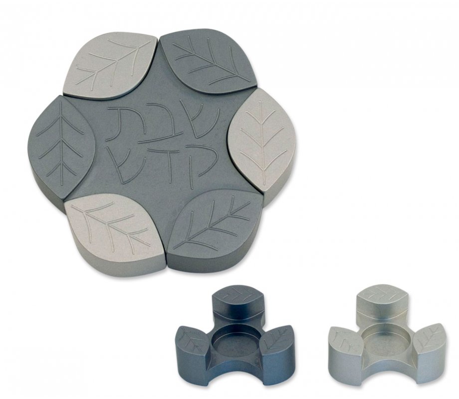 Avner Agayof Anodized Aluminum Travel Candle Holders, Leaf Collection - Gray