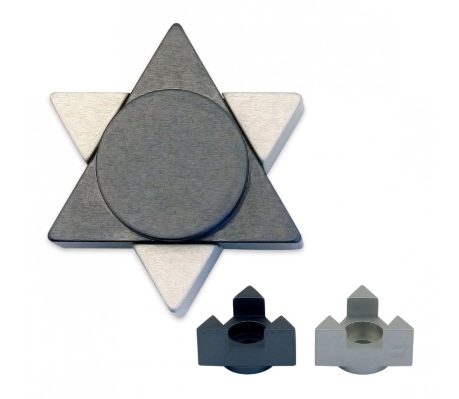 Avner Agayof Anodized Aluminum Travel Shabbat Candlesticks, Star of David - Gray