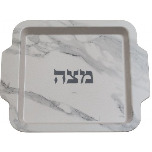 Bamboo Fiber Matzah Tray - White and Gray Marble Design