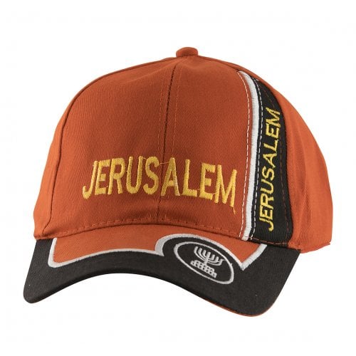 Baseball Cap with Jerusalem and Menorah Design - Red