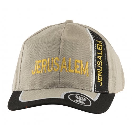 Baseball Cap with Jerusalem and Menorah Design - Tan
