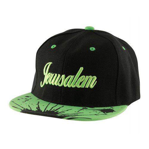 Baseball Cap with Jerusalem and Paint Splatter Design - Black & Green