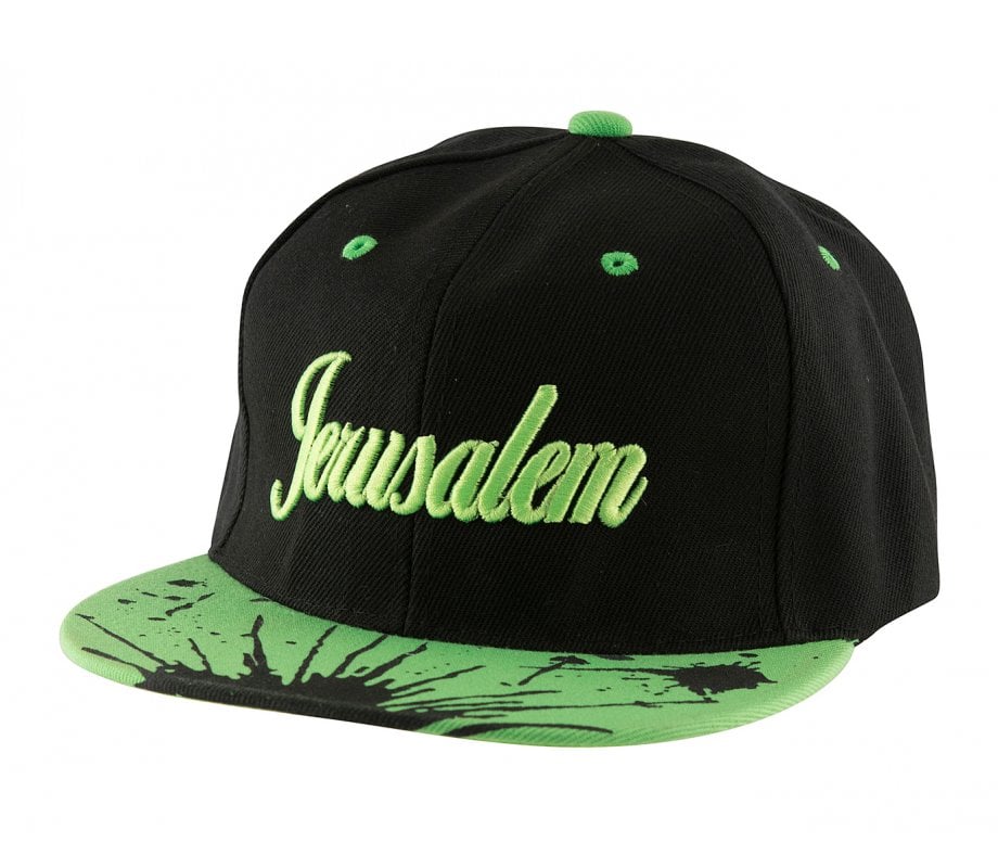Baseball Cap with Jerusalem and Paint Splatter Design - Black & Green