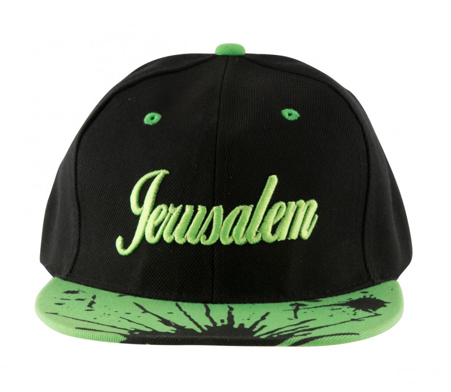 Baseball Cap with Jerusalem and Paint Splatter Design - Black & Green