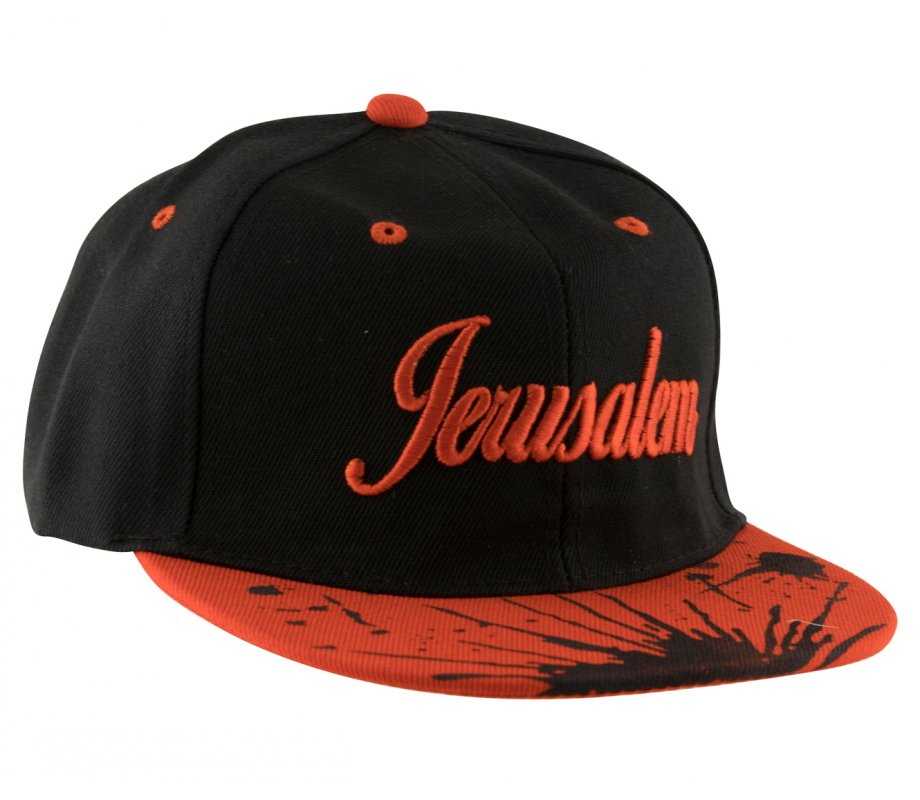 Baseball Cap with Jerusalem and Paint Splatter Design - Black & Red