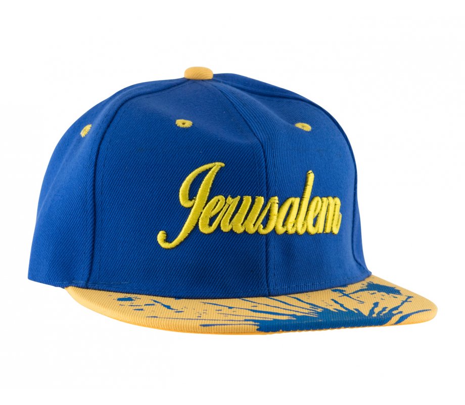 Baseball Cap with Jerusalem and Paint Splatter Design - Blue & Gold