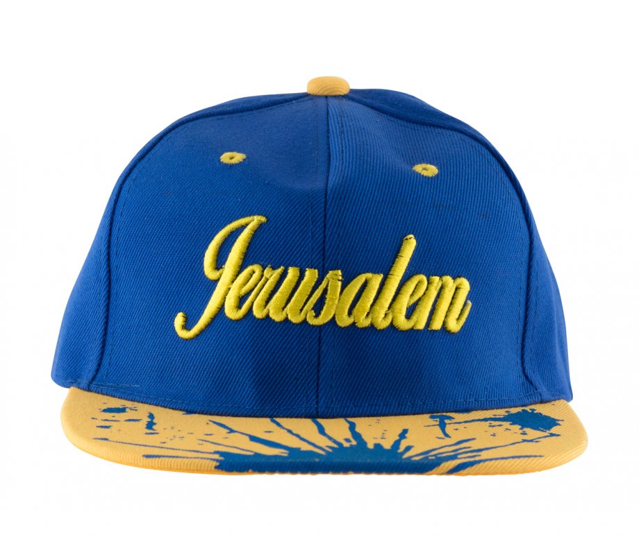 Baseball Cap with Jerusalem and Paint Splatter Design - Blue & Gold