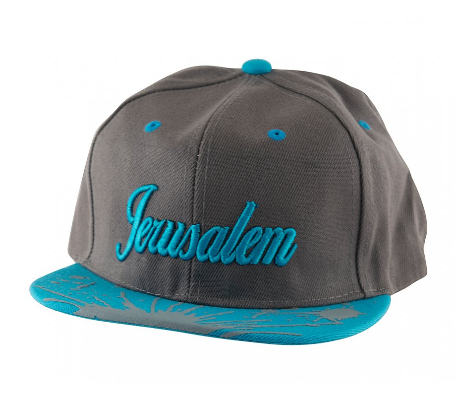 Baseball Cap with Jerusalem and Paint Splatter Design - Gray & Turquoise