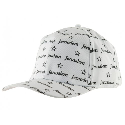 Baseball Cap with Jerusalem and Stars of David design - White
