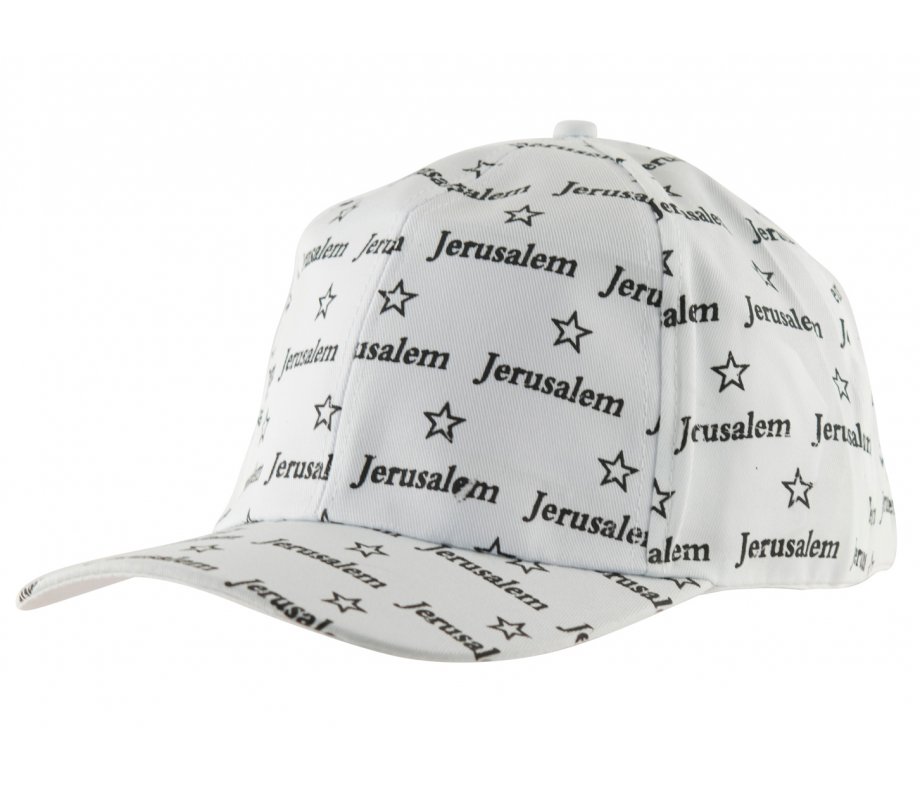 Baseball Cap with Jerusalem and Stars of David design - White