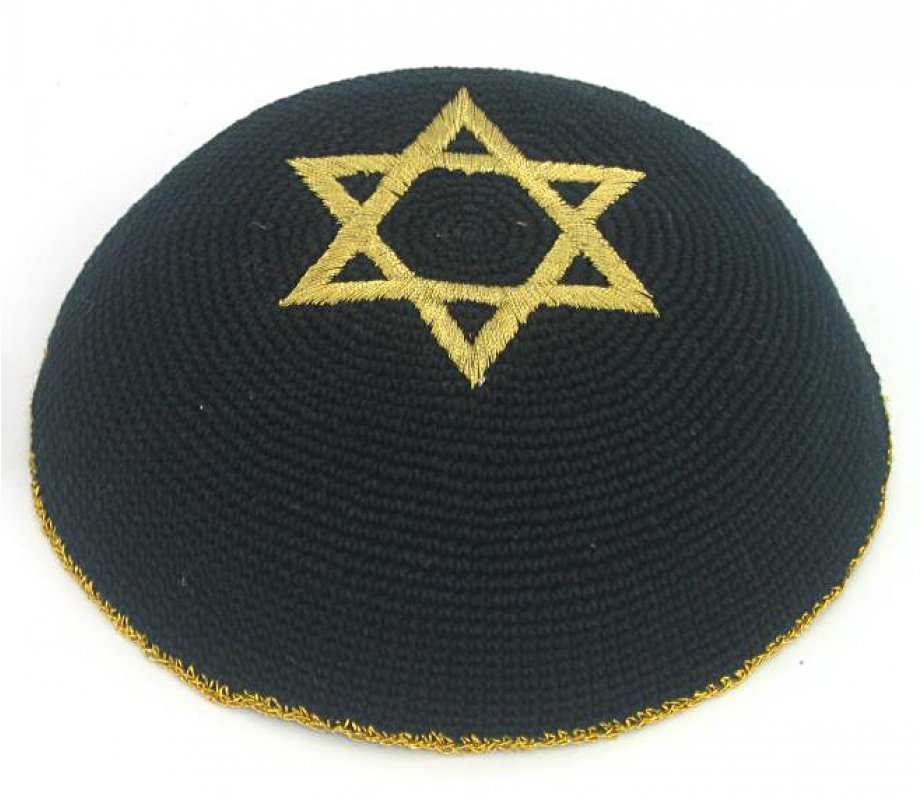 Black & Gold Star of David knitted kippah