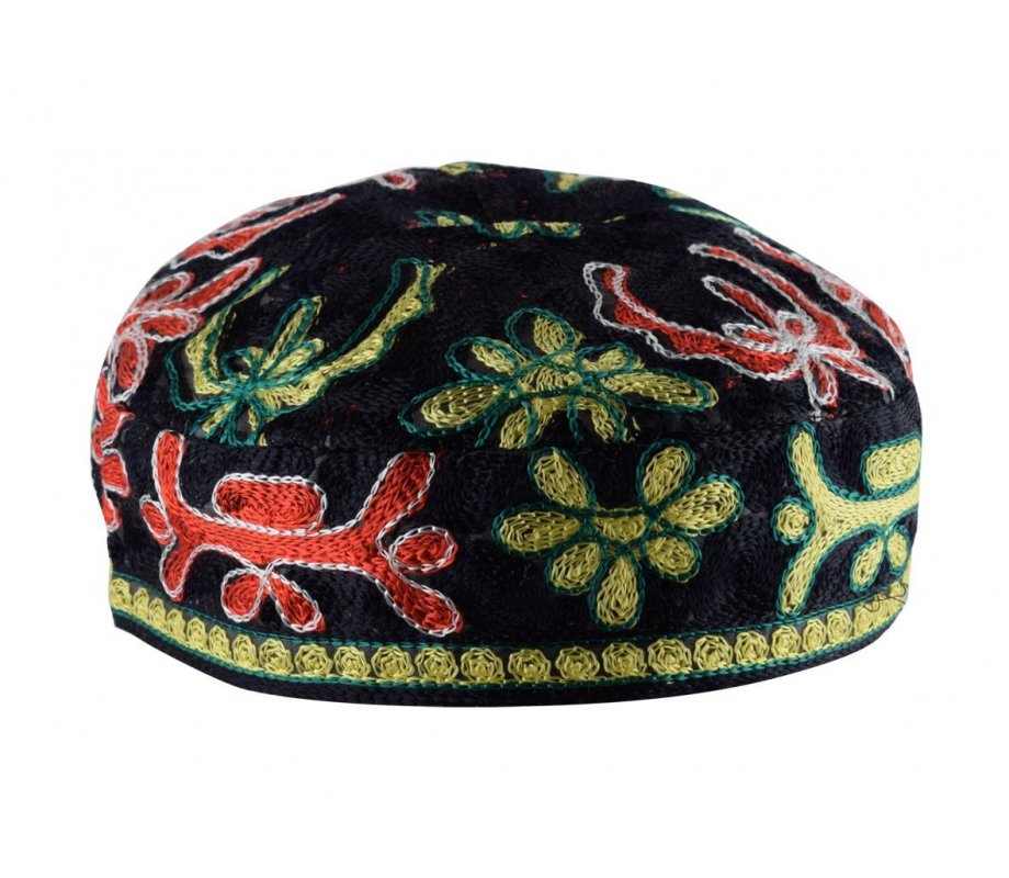 Black Bucharian Hand Embroidered Kippah