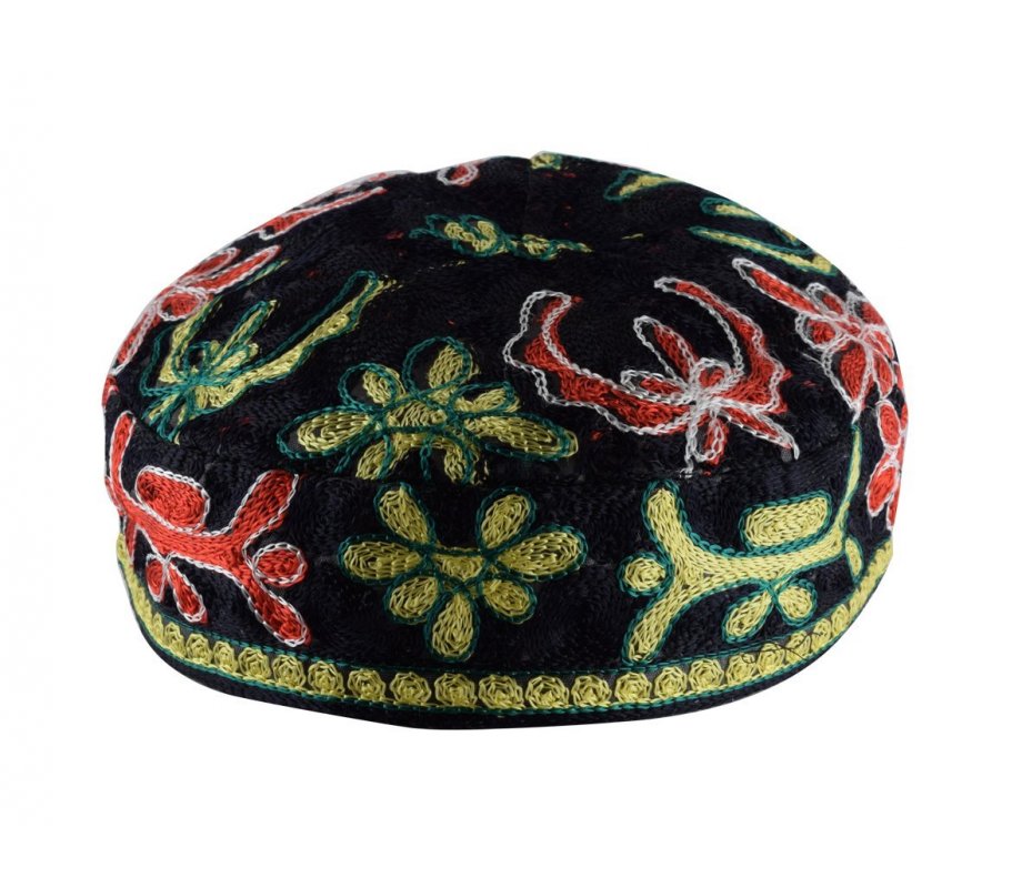 Black Bucharian Hand Embroidered Kippah